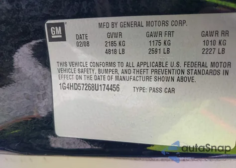 2008 Buick Lucerne Cxl z USA, uszkodzony, nr VIN 1G4HD57268U174456